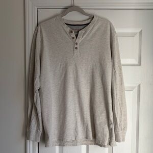 Men's Beige Henley Long Sleeve Shirt